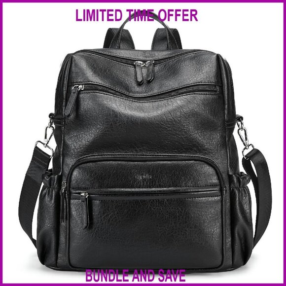 Large PU Leather Backpack Purse with 9 Pockets for Women Travel Daily Use main image 7